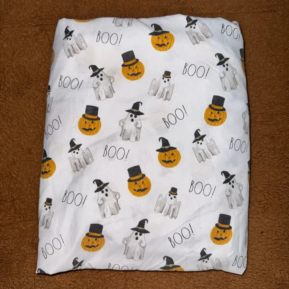 Rae Dunn Halloween Twin Sheet Set Ghost Pumpkin Fitted Flat Sheet & Pillowcase